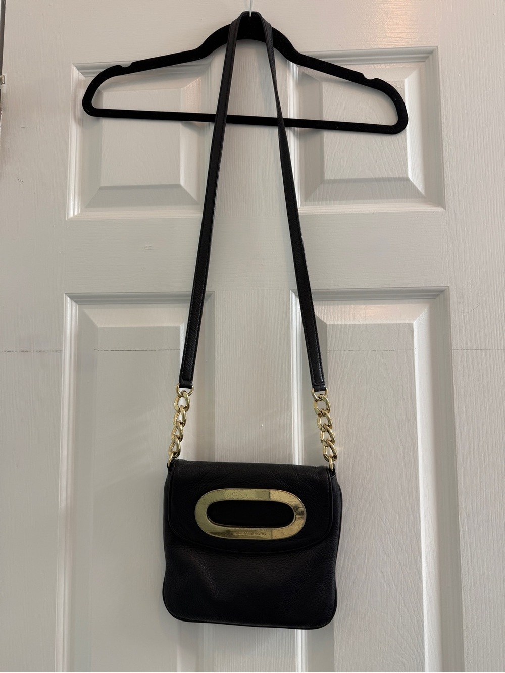 Michael Kors Black Leather Crossbody with Gold Hardware